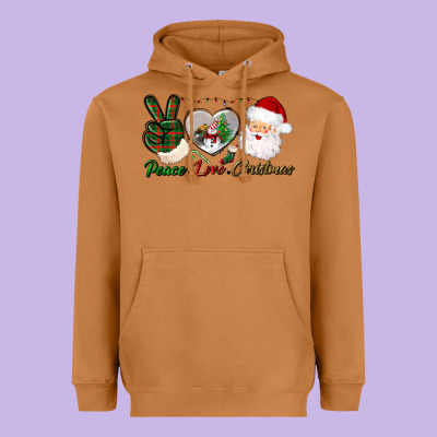 Peace Love Christmas Heavyweight Hoodie Designed By Bundleandbundleshop