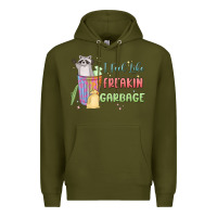 Army Green i feel like garbage raccoon Premium Hoodie - MaliasSmallBusiness
