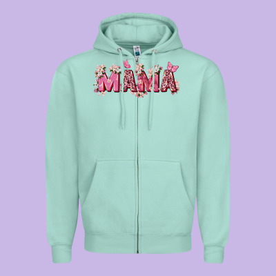 Pink Flowers Mama Zipper Hoodie Designed By Zillion Design Studio