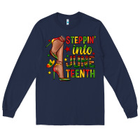 Navy steppin into juneteenth Long Sleeve Tee - Zillion Design Studio