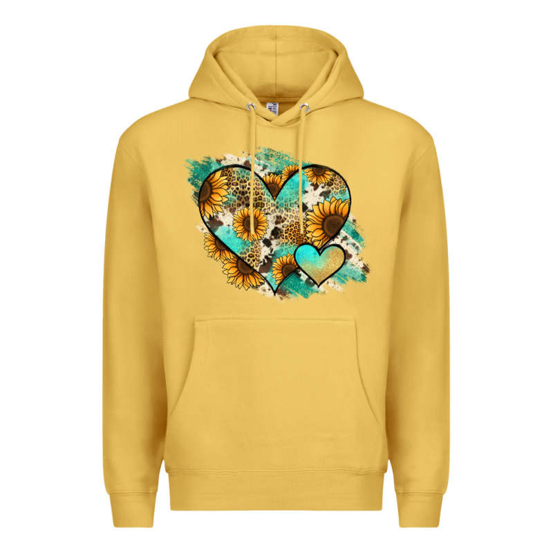 Leopard Sunflower Cowhide Glitter Heart Premium Hoodie by RanaPortraitStore | Teevron