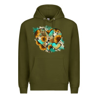 Army Green Leopard Sunflower Cowhide Glitter Heart Premium Hoodie - RanaPortraitStore