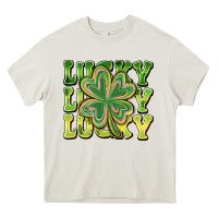 Cream Lucky Clover Heavy Core Tee - CowhideDigitalArt