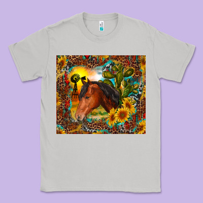 Western Horse And Sunflower Classic Tee Designed By Ranaportraitstore