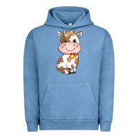 Pigment Pebble Blue cartoon cow Urban Hoodie - NancyCooperArtShop