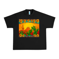 Black desert sunset with cactus sunflowers and leopard Urban Heavy Tee - Artiststas