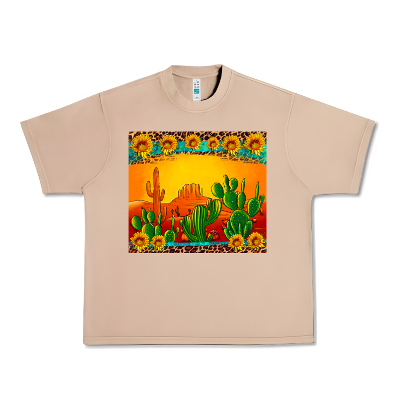 Desert Sunset With Cactus Sunflowers And Leopard Urban Heavy Tee by Artiststas | Teevron
