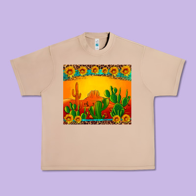 Desert Sunset With Cactus Sunflowers And Leopard Urban Heavy Tee Designed By Artiststas