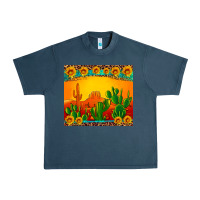 Midnight Navy desert sunset with cactus sunflowers and leopard Urban Heavy Tee - Artiststas