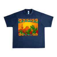Navy desert sunset with cactus sunflowers and leopard Urban Heavy Tee - Artiststas