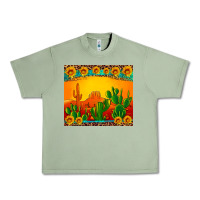 Oil Green desert sunset with cactus sunflowers and leopard Urban Heavy Tee - Artiststas