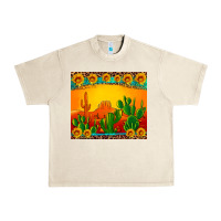 Sandshell desert sunset with cactus sunflowers and leopard Urban Heavy Tee - Artiststas