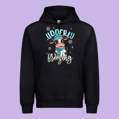 I'm Udderly Freezing Baby Cow Urban Hoodie Designed By Maliassmallbusiness