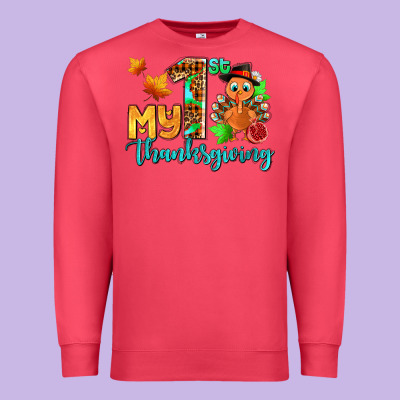 My First Thanksgiving With Turkey Premium Sweatshirt Designed By Adodesignshop