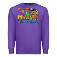 Purple my first thanksgiving with turkey Premium Sweatshirt - AdoDesignShop