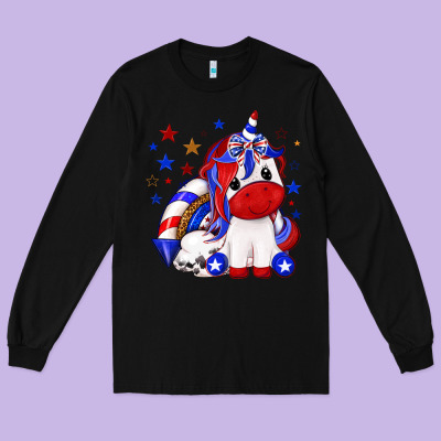Long Sleeve Tee 4th of july american unicorn