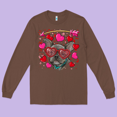 Long Sleeve Tee valentine's day french bulldog puppy