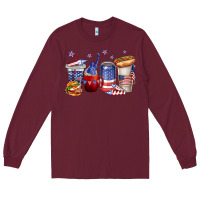 Burgundy 4th of july coffee cups Long Sleeve Tee - texasbilliewilder