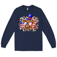Navy 4th of july cow Long Sleeve Tee - texasbilliewilder