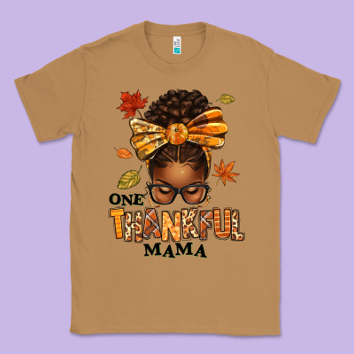 One Thankful Mama Afro Messy Bun Classic Tee Designed By Texasbilliewilder