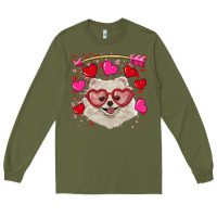 Army Green valentine's day white pomeranian Long Sleeve Tee - RanaPortraitStore