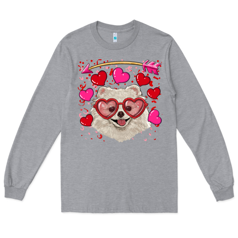 Valentine's Day White Pomeranian Long Sleeve Tee by RanaPortraitStore | Teevron