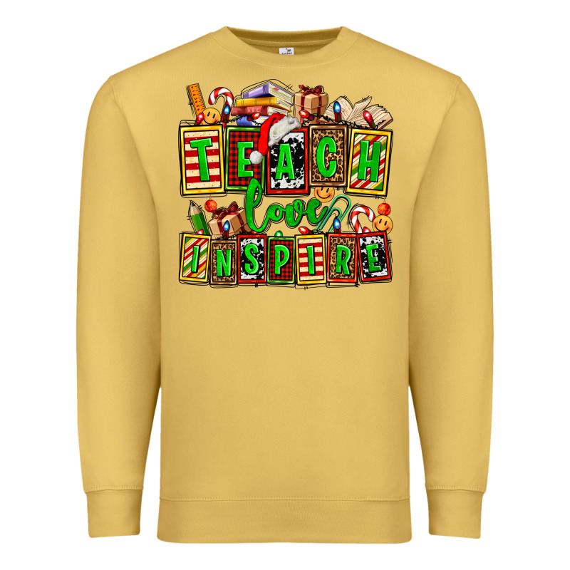 Teach Love Inspire With Christmas And Teacher Elements Premium Sweatshirt by AdoDesignShop | Teevron