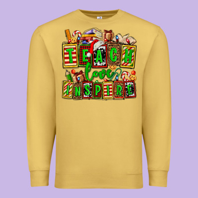 Teach Love Inspire With Christmas And Teacher Elements Premium Sweatshirt Designed By Adodesignshop