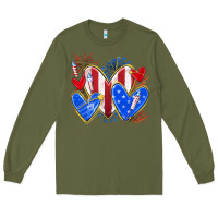 Army Green 4th of july hearts Long Sleeve Tee - texasbilliewilder
