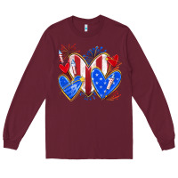 Burgundy 4th of july hearts Long Sleeve Tee - texasbilliewilder