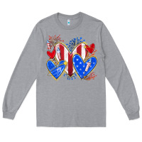 Heather Grey 4th of july hearts Long Sleeve Tee - texasbilliewilder