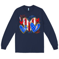 Navy 4th of july hearts Long Sleeve Tee - texasbilliewilder
