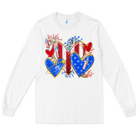 White 4th of july hearts Long Sleeve Tee - texasbilliewilder