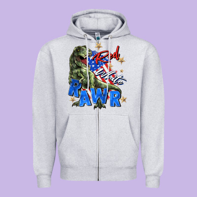 Red White Rawr Zipper Hoodie Designed By Zillion Design Studio