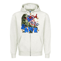 Oatmeal Heather red white rawr Zipper Hoodie - Zillion Design Studio