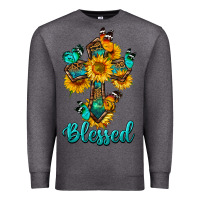 Charcoal Heather cross with butterfly blessed Premium Sweatshirt - BundleAndBundleShop