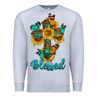 Heather Grey cross with butterfly blessed Premium Sweatshirt - BundleAndBundleShop