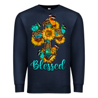 Navy cross with butterfly blessed Premium Sweatshirt - BundleAndBundleShop
