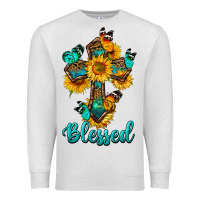 Oatmeal Heather cross with butterfly blessed Premium Sweatshirt - BundleAndBundleShop