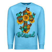 Ocean Blue cross with butterfly blessed Premium Sweatshirt - BundleAndBundleShop