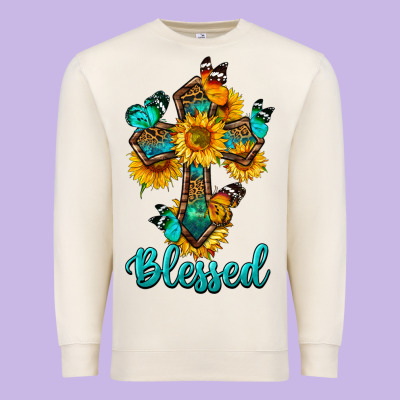 Cross With Butterfly Blessed Premium Sweatshirt Designed By Bundleandbundleshop