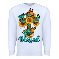 White cross with butterfly blessed Premium Sweatshirt - BundleAndBundleShop