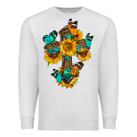 Oatmeal Heather cross with butterfly Premium Sweatshirt - BundleAndBundleShop