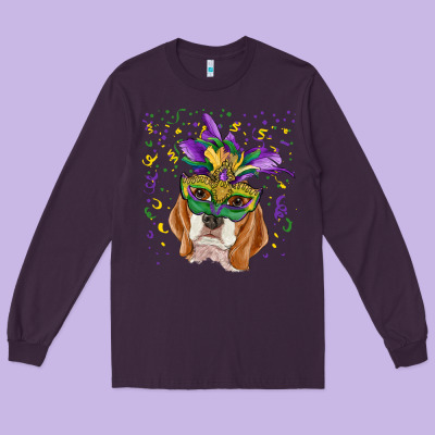 Long Sleeve Tee mardi gras  mask beagle