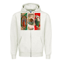 Oatmeal Heather Virgin Mary and San Judas Zipper Hoodie - CTS Tumbler Store
