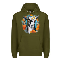 Army Green Daisy Goat With Background Premium Hoodie - RanaPortraitStore