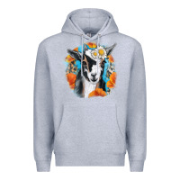 Heather Grey Daisy Goat With Background Premium Hoodie - RanaPortraitStore
