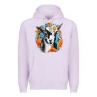 Lilac Daisy Goat With Background Premium Hoodie - RanaPortraitStore