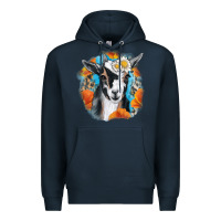 Navy Daisy Goat With Background Premium Hoodie - RanaPortraitStore