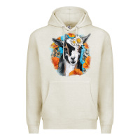Oatmeal Heather Daisy Goat With Background Premium Hoodie - RanaPortraitStore